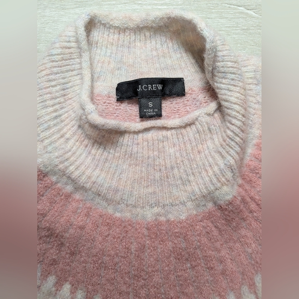 J. Crew Pink Orange Merino Wool Alpaca Supersoft Yarn Fair Isle Rollneck Sweater - Picture 7 of 9